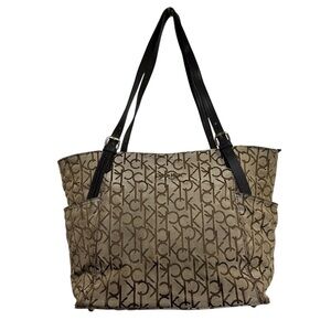 Calvin Klein CK Monogram Signature Canvas Tote Bag Brown Black Handbag